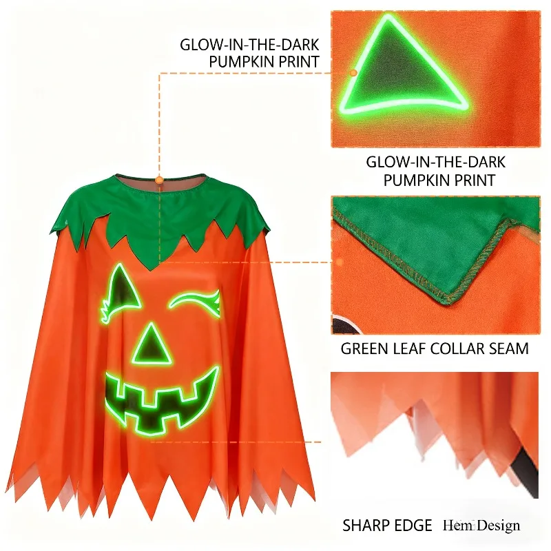 Conjunto de disfraz de Halloween con temática de calabaza para mujer con capa y diadema, traje de fiesta divertido para celebraciones de Halloween