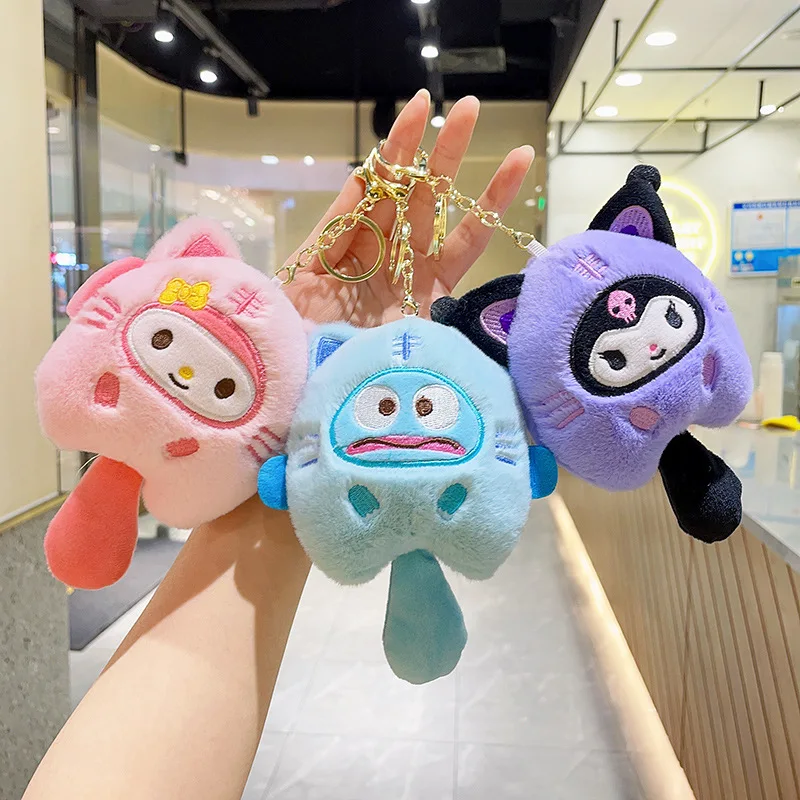 Sanrio Plush Doll Keychain Hello Kitty Melody Cinnamoroll Pochacco Cute Key Ring Cartoon Plushies Bag Pendant Gift Kids Toys