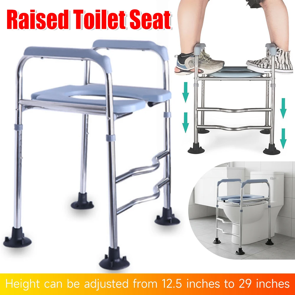 

Height Adjustable Raised Toilet Seat With handles for Elderly Handicap Elevated Fit Any Toilet Riser Heavy Duty Up To 400lbs