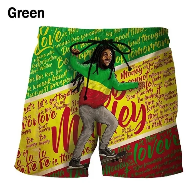 3D Singer Reggae Bob Marley Printing Beach Shorts Pants Men Swimsuit Homme 2024 Summer Hawaiian Swim Trunks Cool Kids Ice