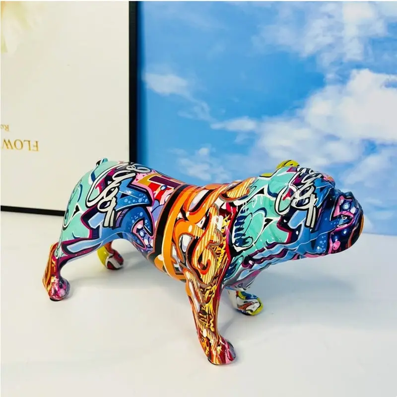 Resin French Bulldog Graffiti Dog Statue Home Tabletop Decor Chihuahua Animal Figurine Sculpture Interior Room Desk Decoration