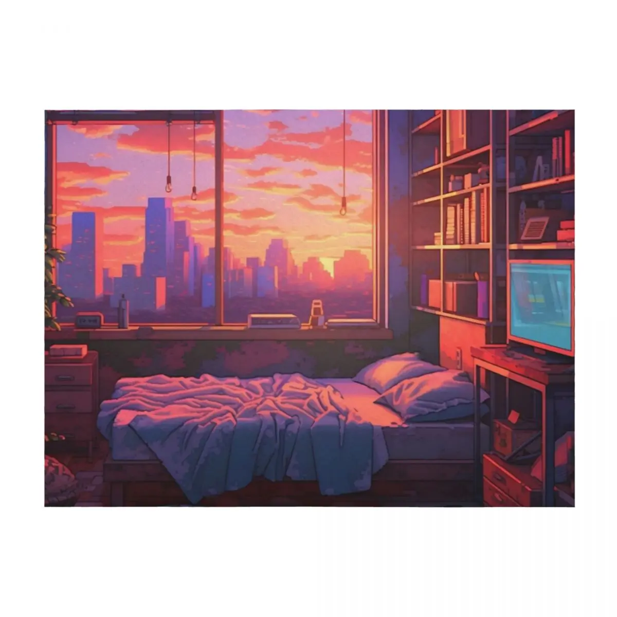 

Lofi Aesthetic - A messy bedroom at sunset Throw Blanket Soft Kid'S Quilt Extra Large Throw Blankets