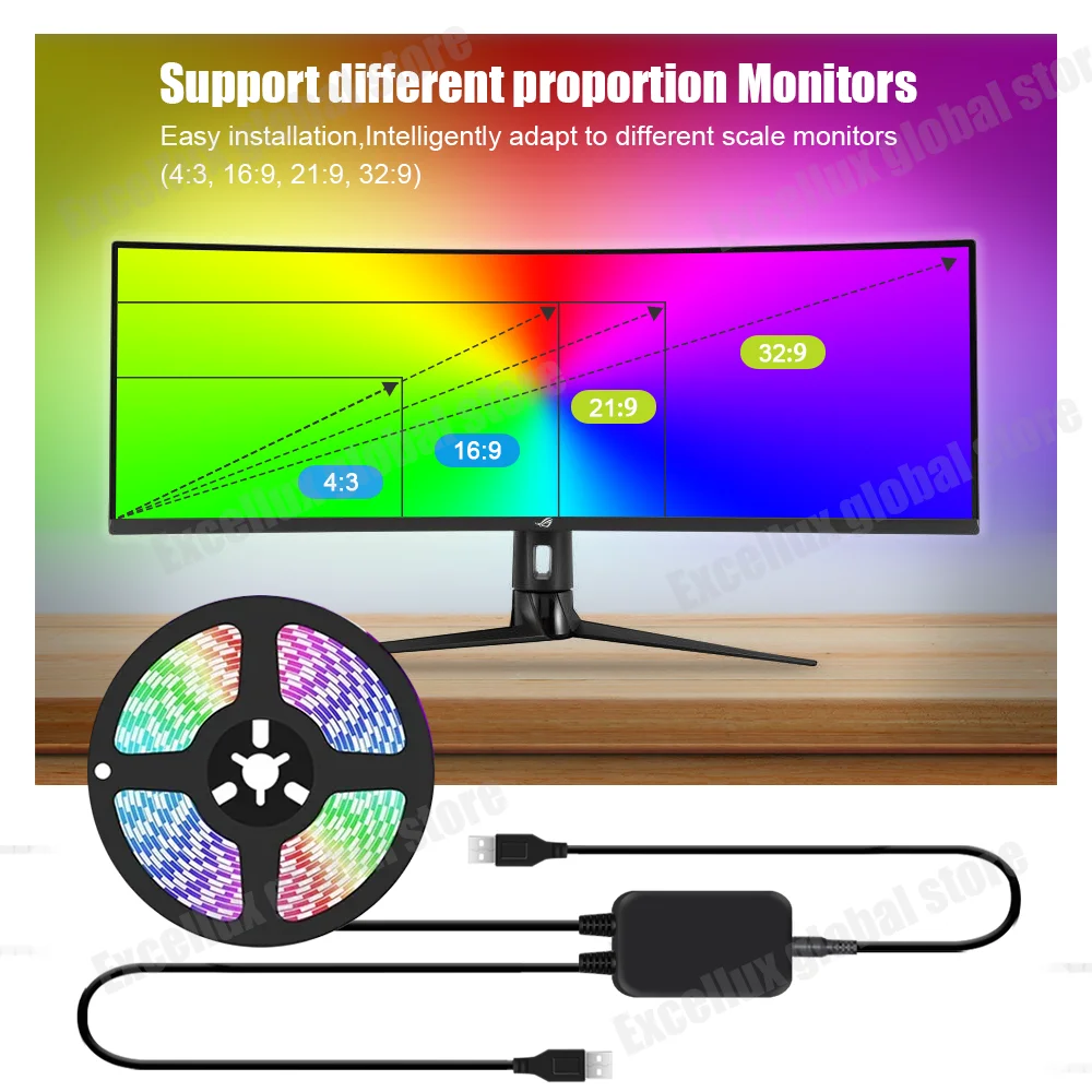 Dynamiczny ekran podświetlenia monitora taśma LED USB WS2812B 5050 taśma RGB PC gamingowe oświetlenie tła LED dla komputera z systemem Windows