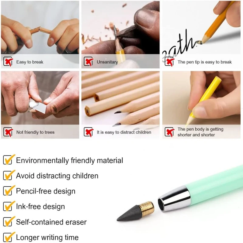 30 Pcs Everlasting Pencil Infinity Pencil with Eraser, Reusable Infinite Pencil, Endless Pencil Forever Pencils Home Writing