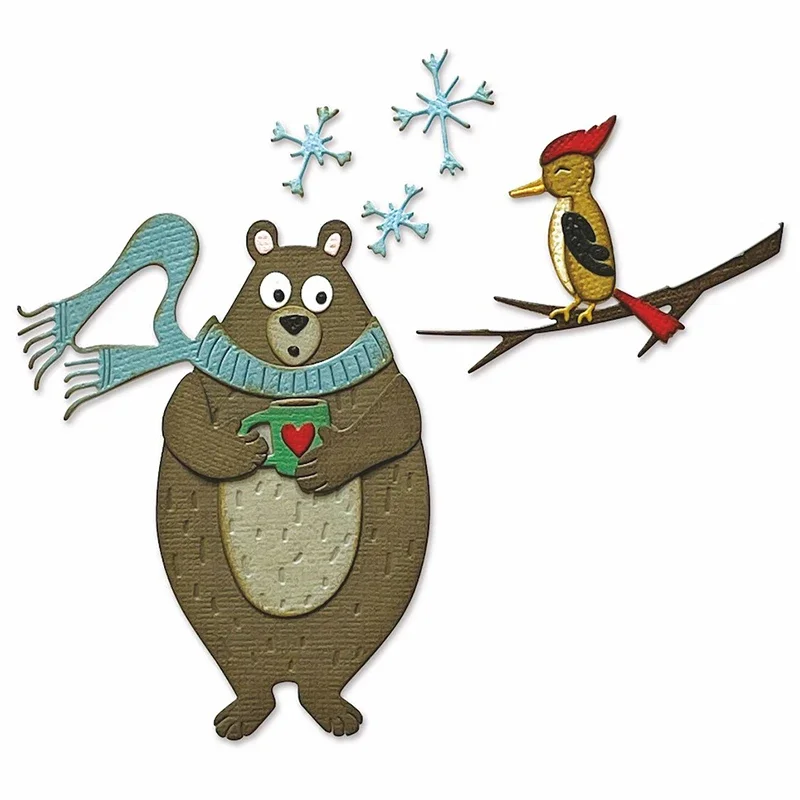 2023 New Christmas Animal Scarf Bear Branches Bird Metal Cutting Dies For Making Festival Greeting Card Scrapbooking No Stamps