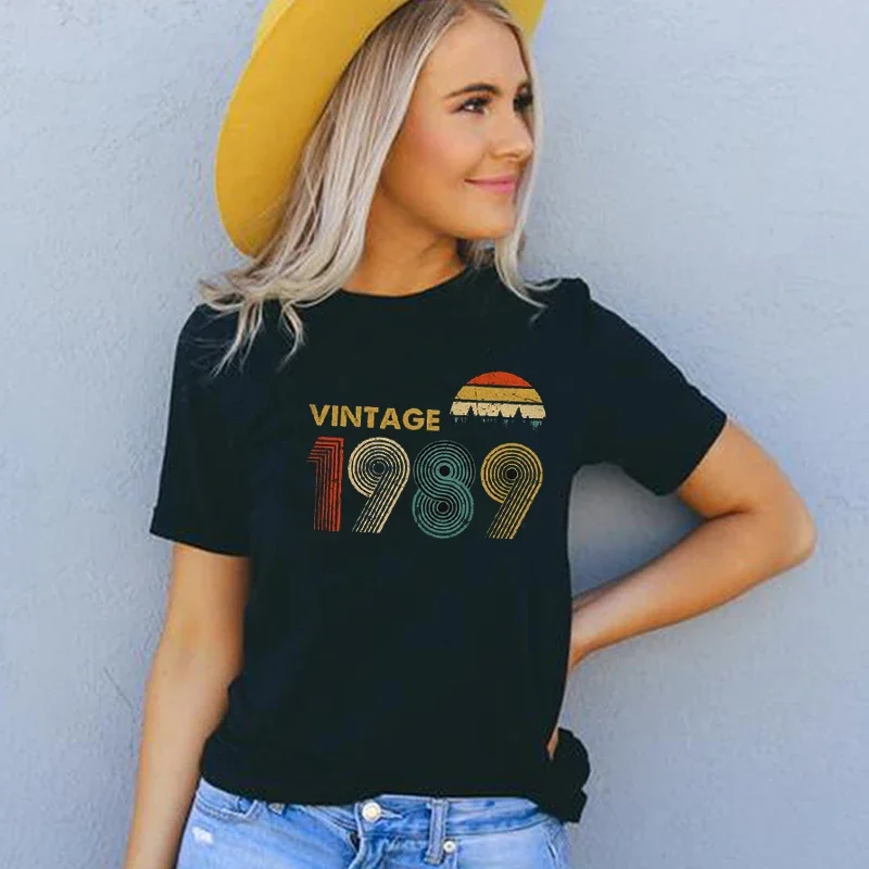 Retro Sunshine Tops for Women Vintage 80s Balck T Shirt 35th Birthday Party Tshirt Unisex 35 Years Old Clothes Dropshipping Top