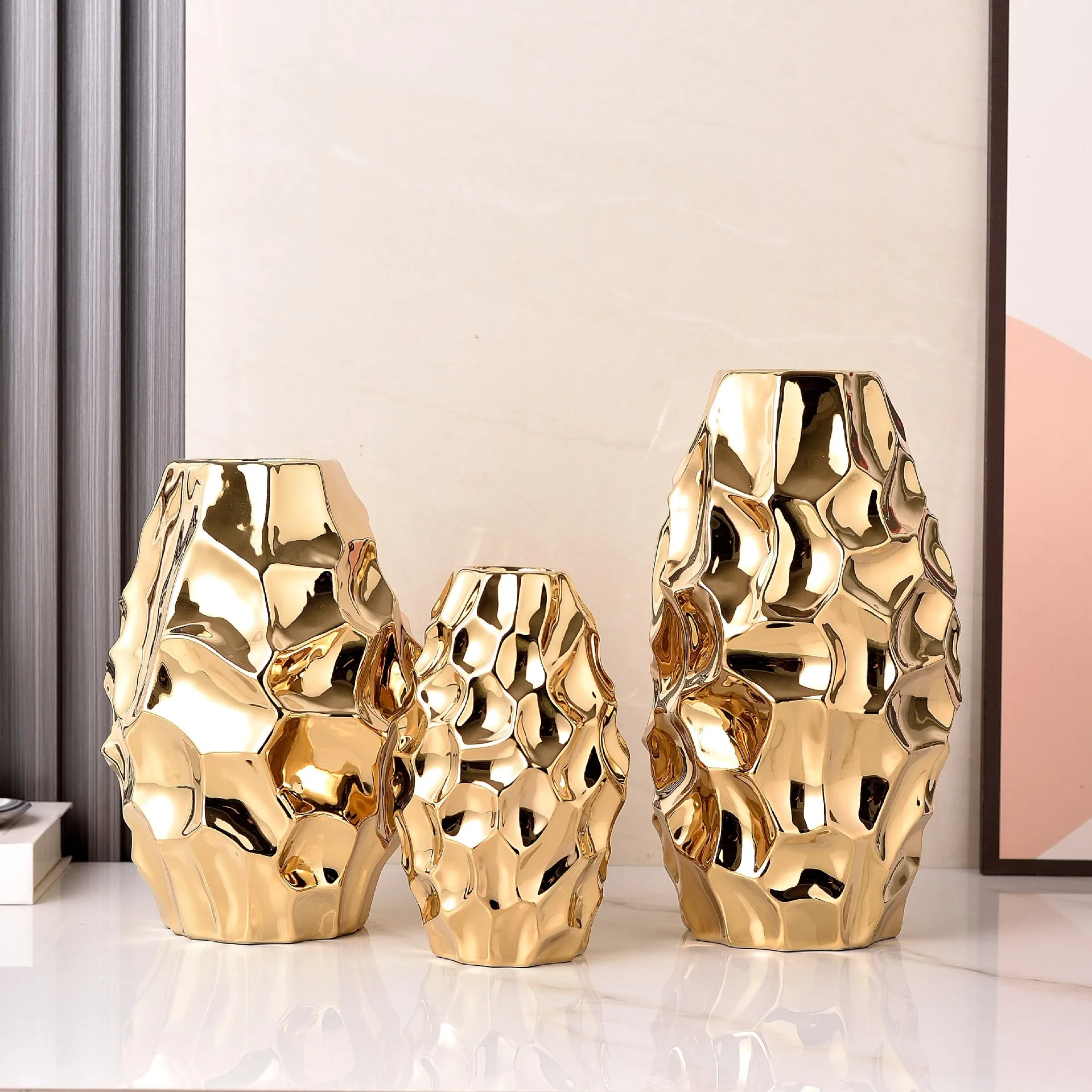 LH simple modern fashion electroplated gold and silver ceramic vase home soft decoration crafts