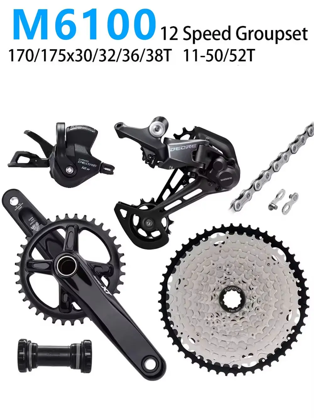 AliExpress NONE DEORE M6100 MTB 12-Speed Groupset WITH RIRO XT CRANKSET 170/175x11-50/52t M6100 CHAIN Compatibility WITH 6100 XT SLX 12S K7