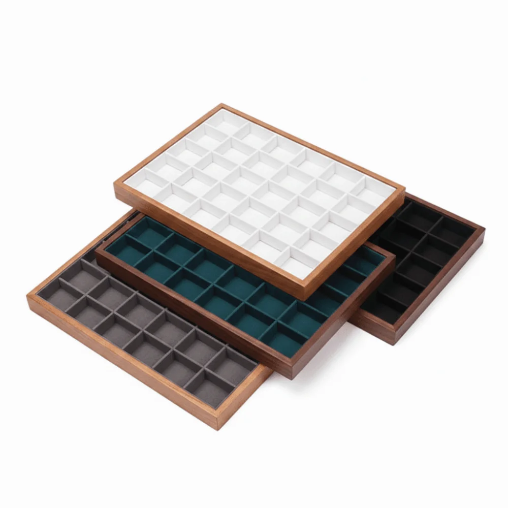 

Cute 30 grid Wood Grain Jewelry Tray Walnut Wood Velvet Jewelry Boxes Large Capacity Necklaces Holder Earrings Organizer
