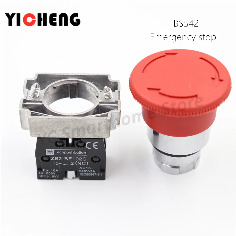 1Pcs Mushroom head power switch emergency stop 10A 22mm push button switch