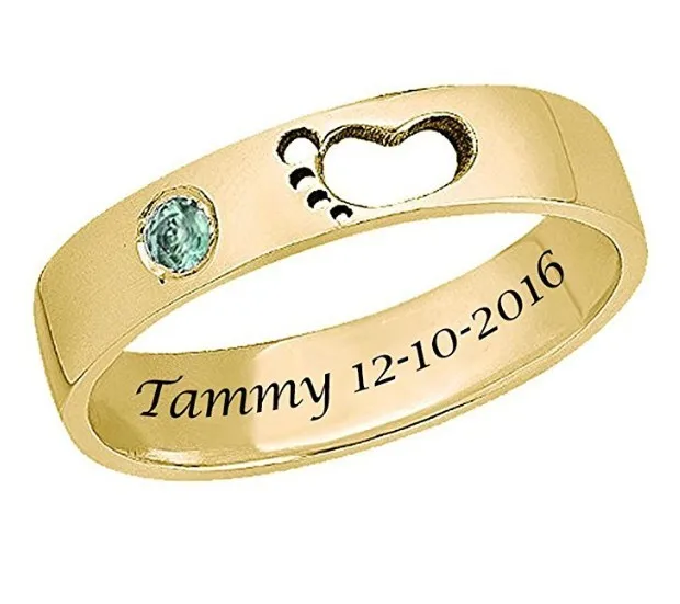 Amxiu Personalized 925 Sterling Silver Rings For Women Mother Gifts Custom Baby's Name Birthday with Birthstone Ring DIY Jewelry