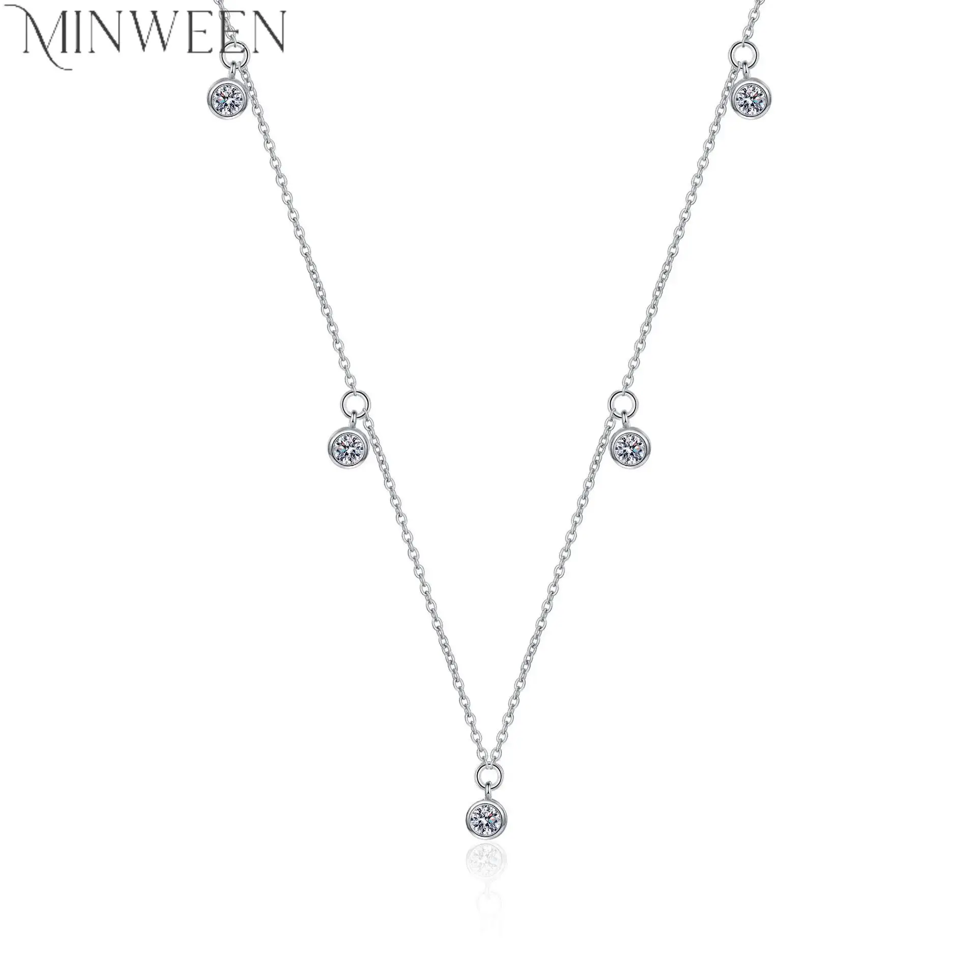 

D Color 5 Stones 0.5CT Full Moissanite Diamond Bright Necklace For Women S925 Sterling Silver Plate Pt950 Fine Jewelry