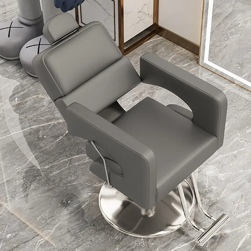 Silla De peluquero gris para el hogar, silla profesional giratoria clásica reclinable, alfombrilla cuadrada, muebles suaves para Cadeira De Barbeiro