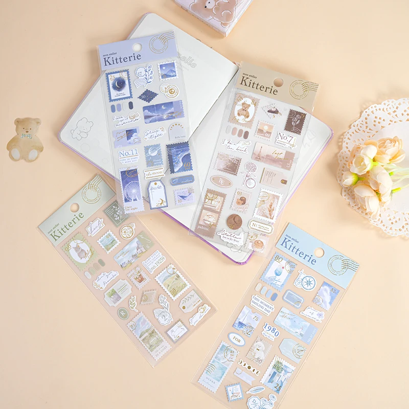 3 Pcs Random Gold Foil Stamp Travel Stickers Scrapbooking Diy Journal Cute Sticker Sheet Stationery Decor Aesthetic Gift