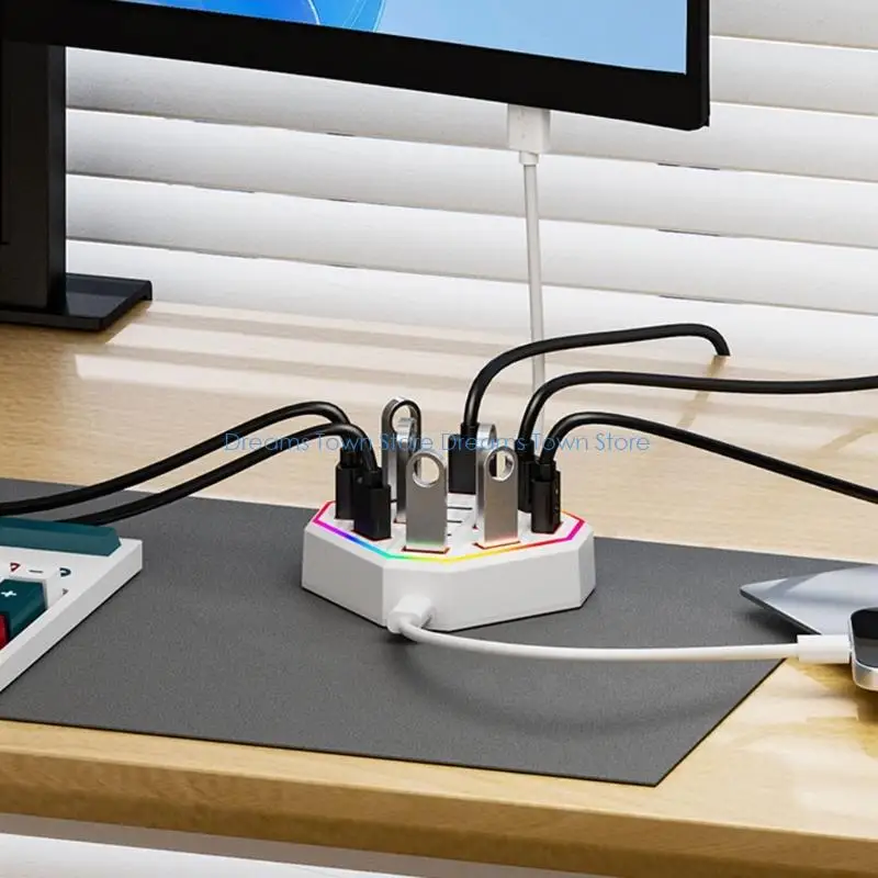  USB Desk Expander with Light Trim for Laptop and Office Work Use