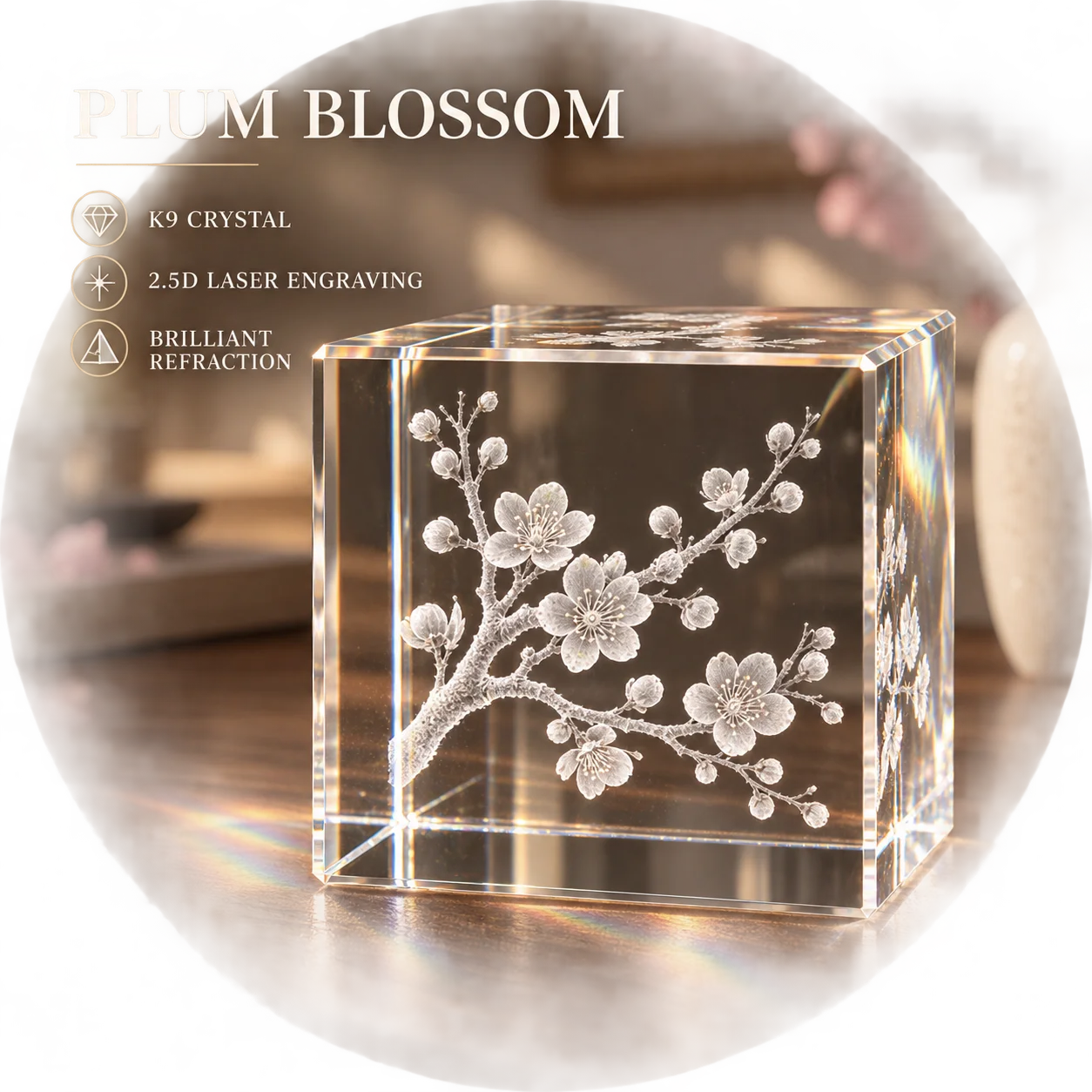 Personalized Crystal Cube, Custom 2.5D Laser Engraved Photo Ornament Square Glass Keepsake for Home Office Wedding Birthday Gift