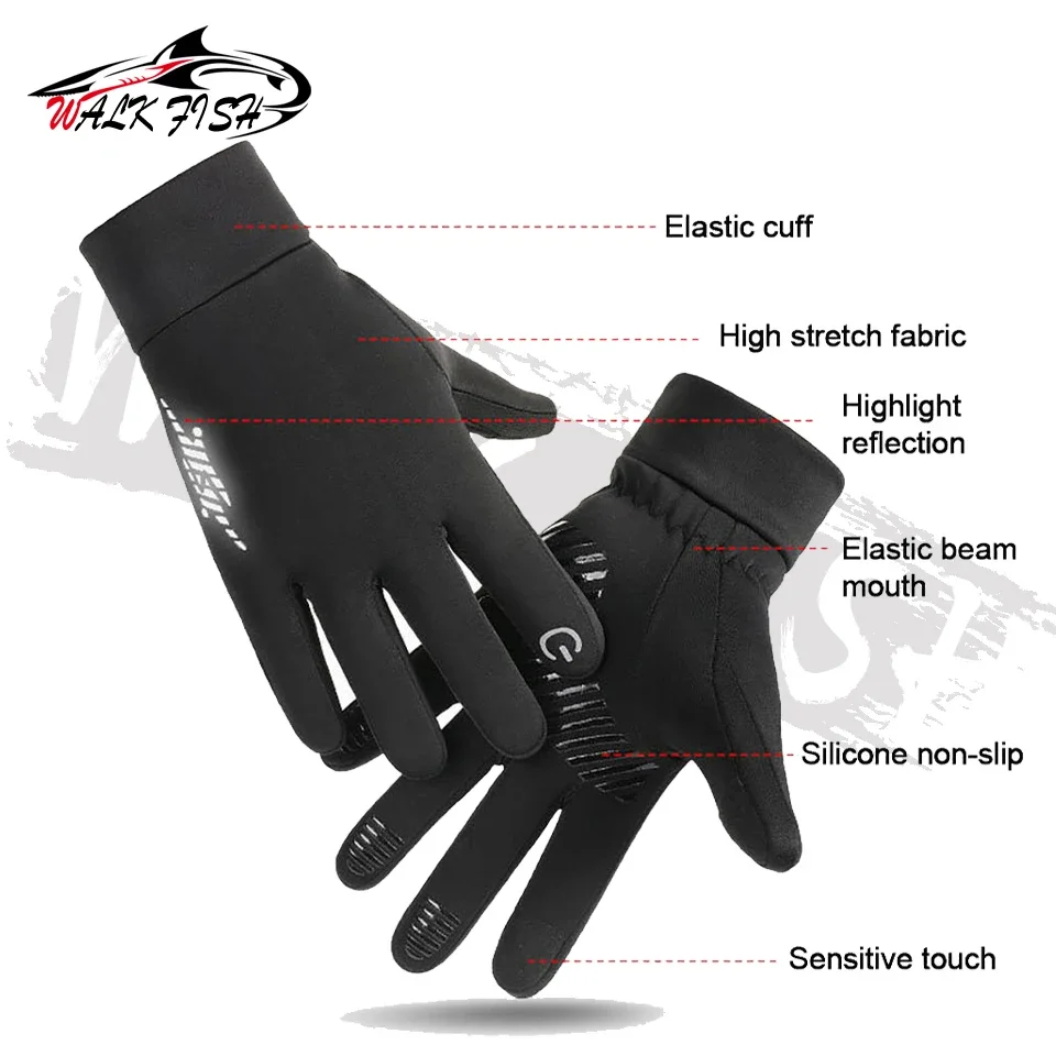 WALK FISH 1Pair Winter Fishing Gloves Outdoor Games Thermal Men Women Hiking  Cycling Touch Screen Slip Resistant Skiing Gloves