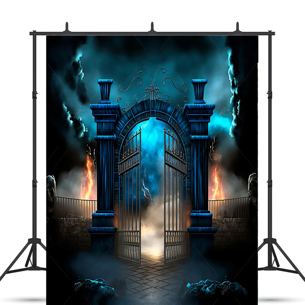 Fondo de feliz fiesta de Halloween, luna llena, noche terrorífica, castillo, santuario, murciélagos, bosque, linterna de calabaza, fotografía de fondo, JS-8