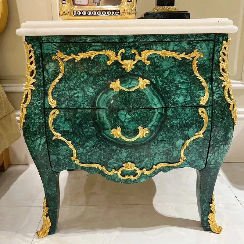 Villa gemstone malachite furniture green malachite bedside table