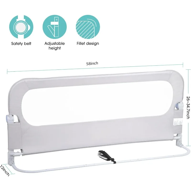

Baby Bed Rail Guard for Toddlers - 56.5" Toddler Bed Rails for Twin, Full, Queen, King Bunk Size Bed Swing Down Bedrail Extral T