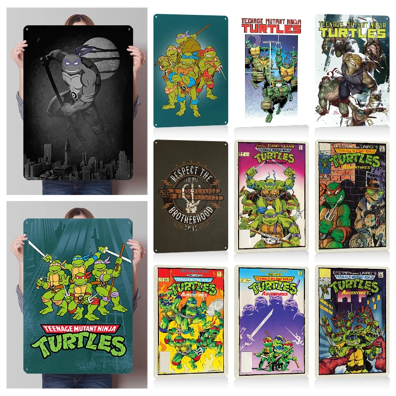 Pósters Metálicos Impresos de TMNT, Arte de Pared Personalizable, Letreros Metálicos Retro Vintage para Fanáticos, Decoración para Habitaciones, Oficinas y Hogares