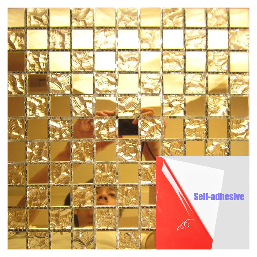 USA,Russia 11Pcs/Box Nordic Style Self-Adhesive Gold Crystal Glass Mosaic Tile For Kitchen Art Wall Sticker Decoration Materials