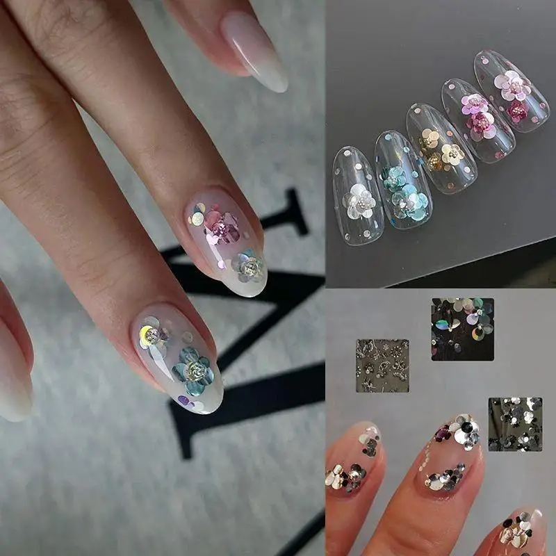 12 Fächer Runde Punkt-Blumen-Nagelkunst-Pailletten mit Glänzendem Glitzer in Verschiedenen Farben für DIY Nagelstudio Maniküre Dekoration – Detail 5