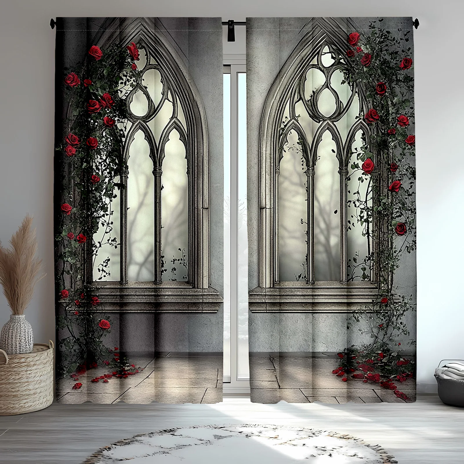 Luxury Gothic Roses Floral Curtains 2pcs Pair for Window Decoration Vintage Victorian Style Romantic Home Interior Drapery