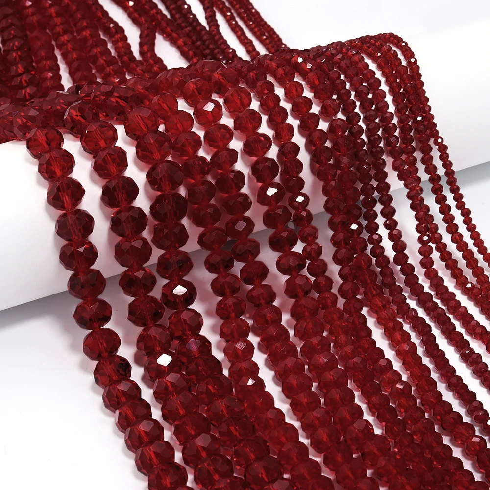 

1 Strand Red 3/4/6/8/10mm Rondelle Austria Faceted Crystal Glass Beads Loose Spacer Beads for Jewelry Making DIY Accessories