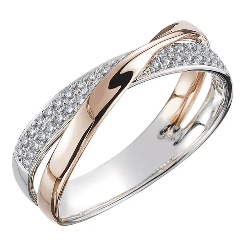 Newest Fresh Two Tone X Shape Cross Ring for Women Wedding Trendy Jewelry