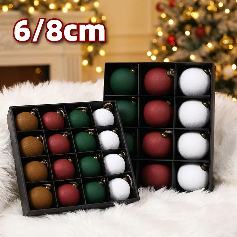 12/16pcs 6/8cm Sand Christmas Ball Ornaments Light Luxury Christmas Tree Party Decoration New Christmas Spheres Pendant Set