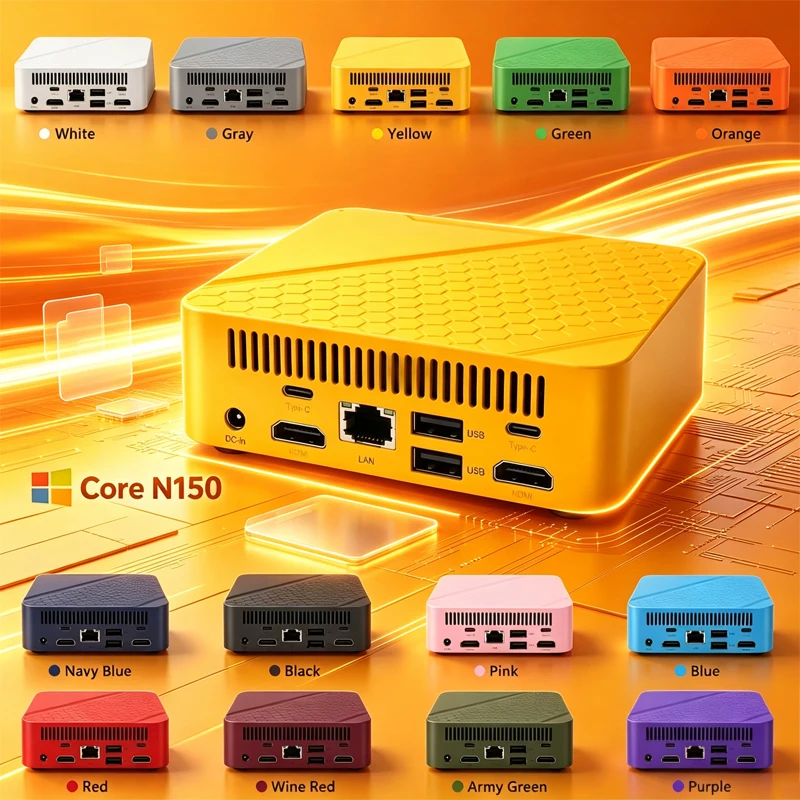 Mini PC Intel Core N150 Hexagon Texture Small Form Factor Mini Desktop Computer For Gaming Office Home Business Windows 11