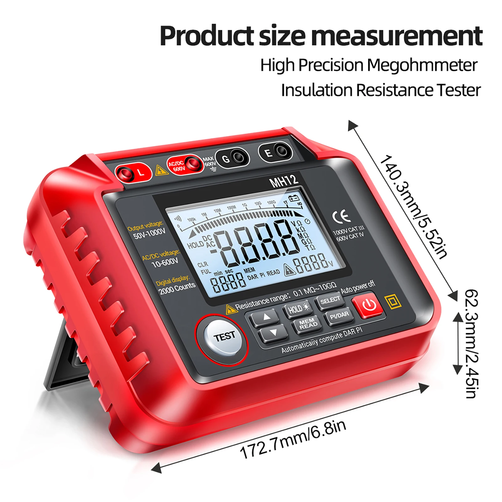 Insulation Resistance Tester High Accuracy Digital Insulation Resistance Meter Voltage Meter Digital Megohmmeter High Precision