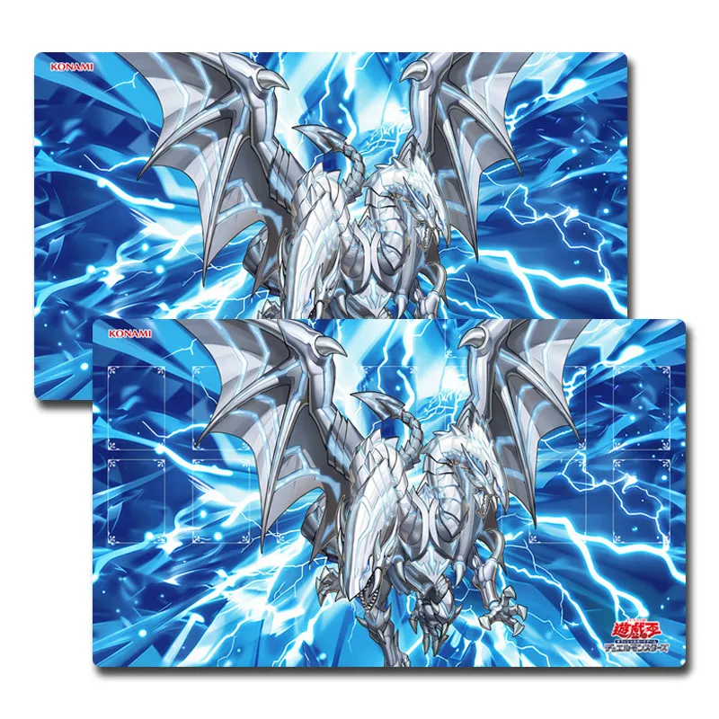 Suitable for Yu-Gi-Oh! 600x350mm Blue-Eyes Twin Burst Dragon Playmat 2mmseamless Edge Single Rubber Board Game Card Mat Toy Gift