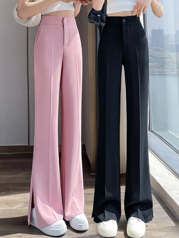 

Slim Fit Ice Silk Wide Leg Pants High Waist Thin Model Spring Summer New Sle Small Size Women's Casual Pants Flared Pants