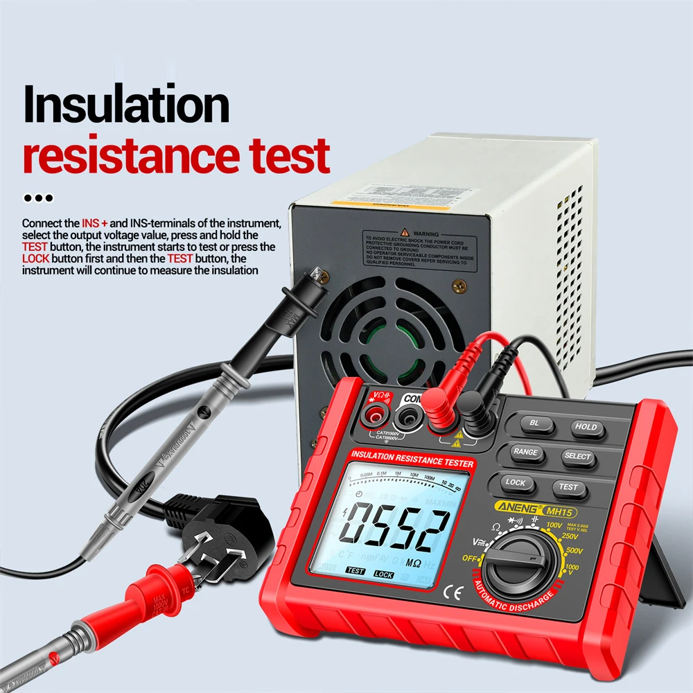 MH15 Insulation Resistance Test Multimeter Digital Meter Automatic Discharge AC/DC Voltage Capacitance LCD Megohmmeter Tester
