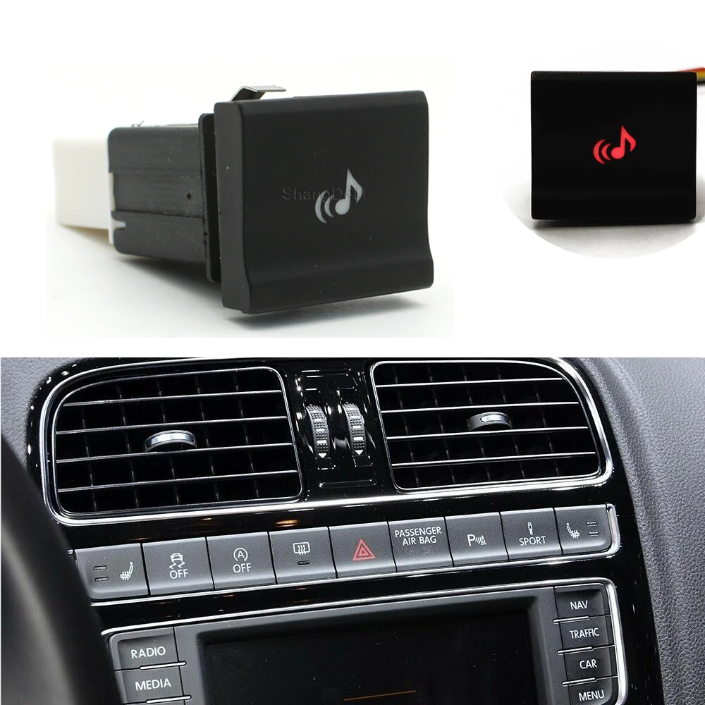 1PC Auto Accessories Car Red LED Light Music Switch Batterty Power Supply Button Switch for vw polo 6c 2014 2015 2016
