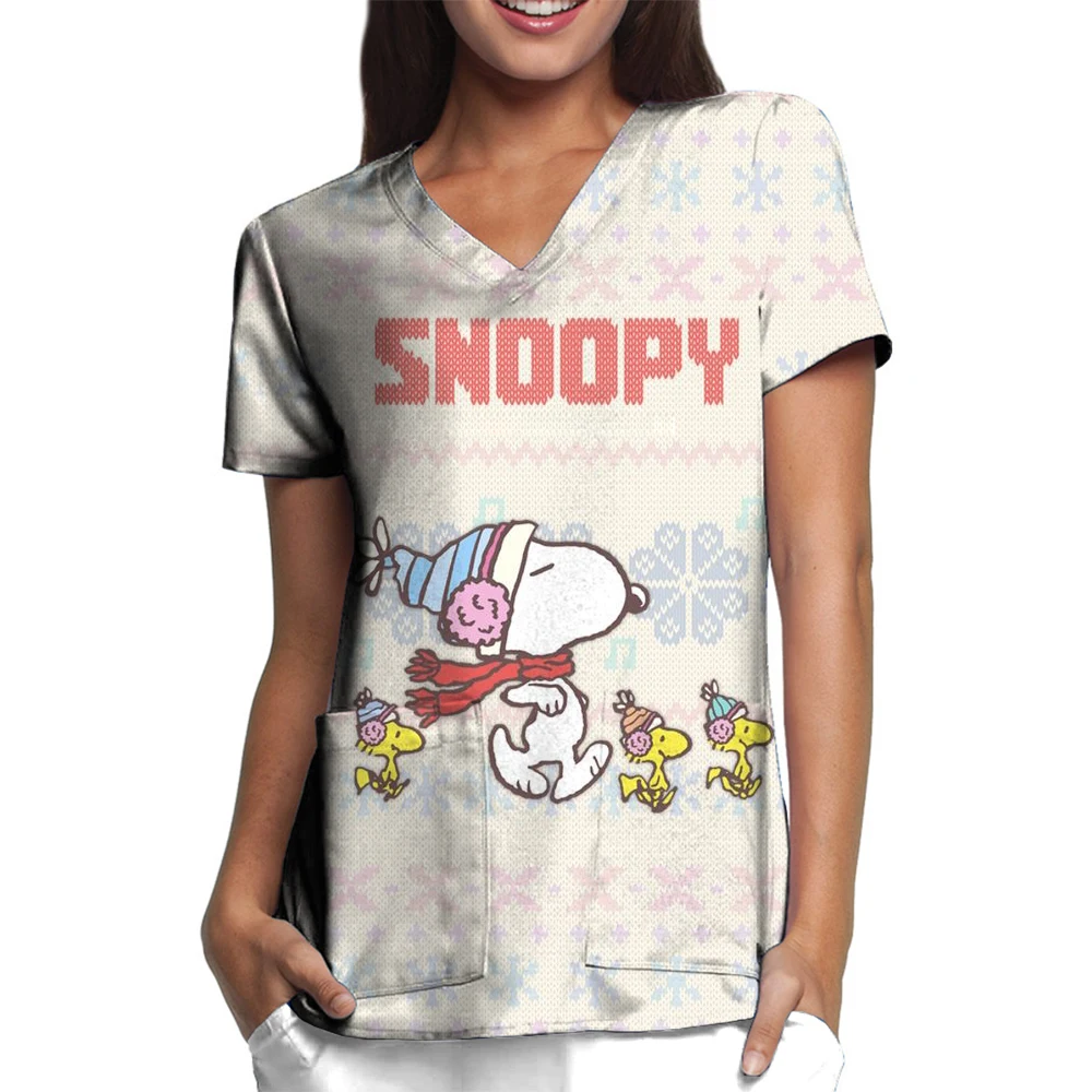 T-shirt col en V femme poche infirmière uniforme T-Shirt Y2k vêtements SnoAmendements S-2XL pas cher Top nouvel hôpital femme vêtements 2025