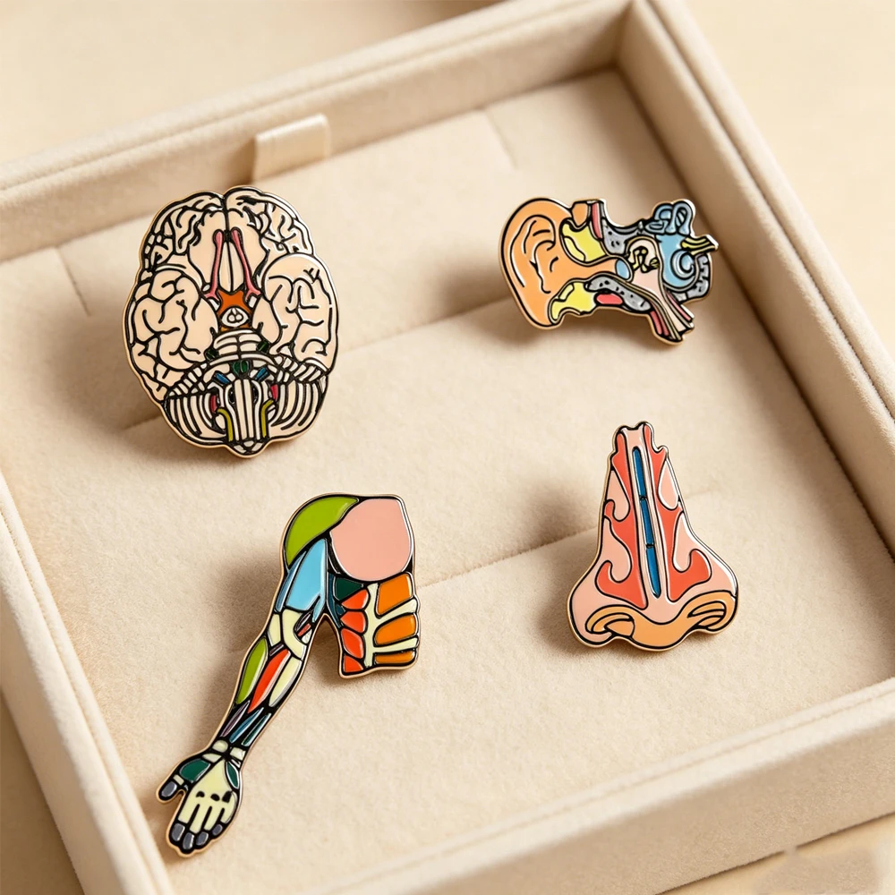 Human Anatomy Brooch Human Brain Ears Nose Arms Muscles Lapidary Brooch Custom Medical Badge Gift For Doctors And Nurses