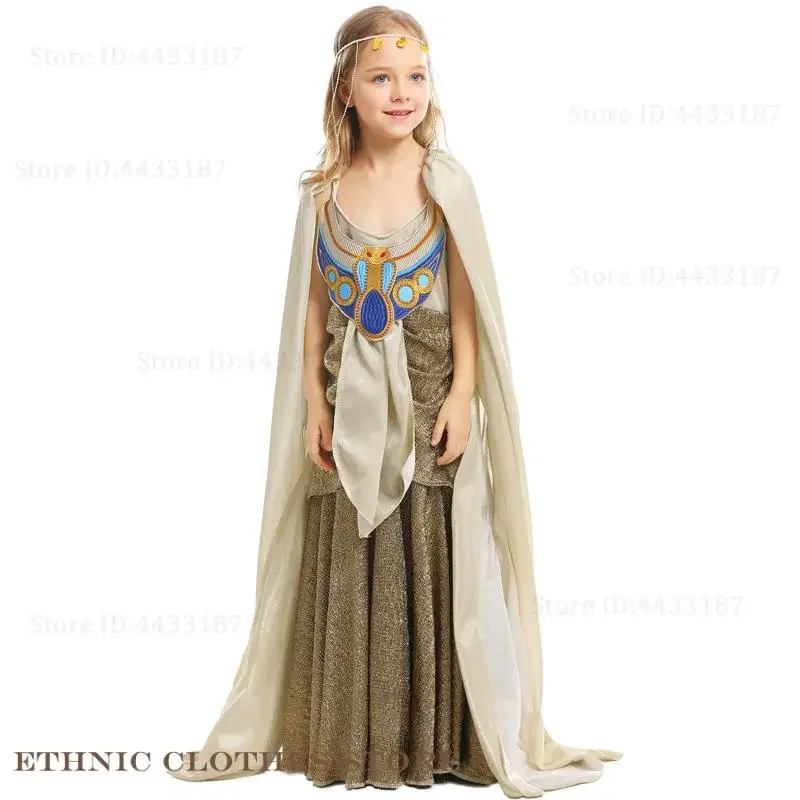

Masquerade Party Egyptian Cleopatra Queen Dress Up Kids Halloween Costume Greek Goddess Cosplay Costume Stage Performance Suit
