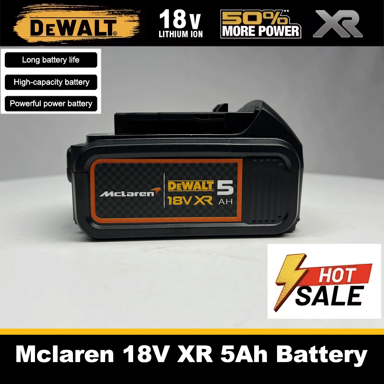 แบตเตอรี่ DEWALT DCB205 McLaren F1 Team 18V 5Ah แบบชาร์จได้ ระดับแข่งขัน สำหรับเครื่องมือไร้สาย