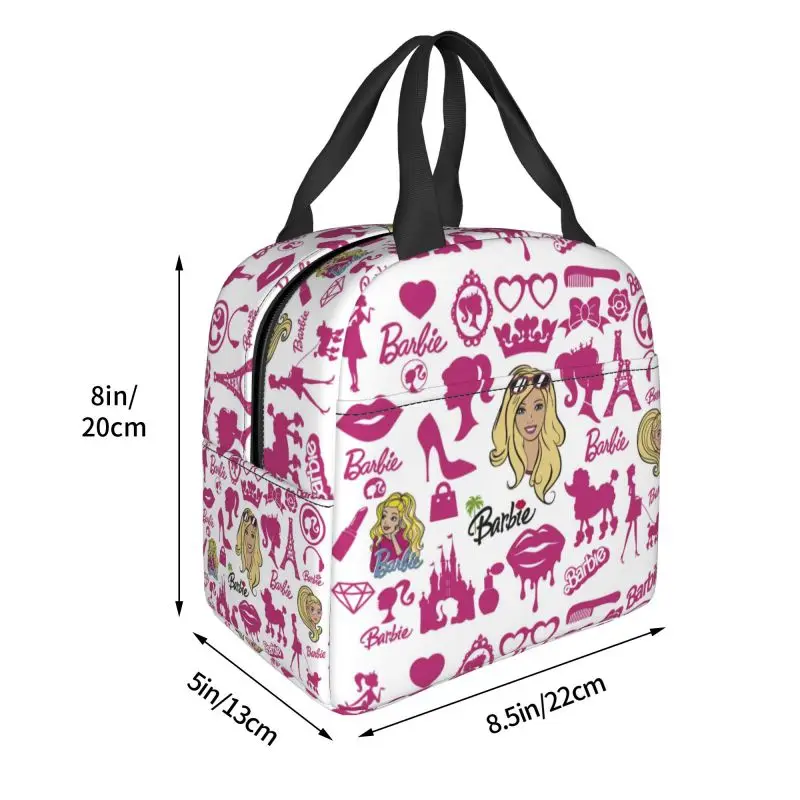 Borsa da pranzo isolata Barbie ragazza rosa per Picnic all\'aperto borsa termica termica Bento Box donna contenitore per alimenti Tote Bags