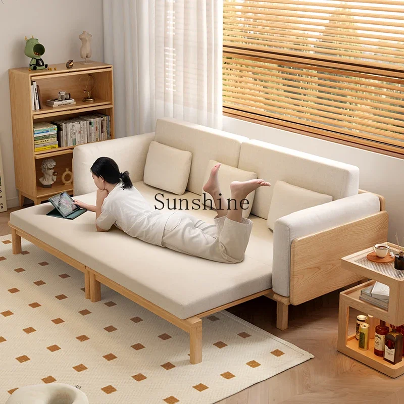 

Solid wood folding sofa bed Living room telescopic bed Multifunctional sofa