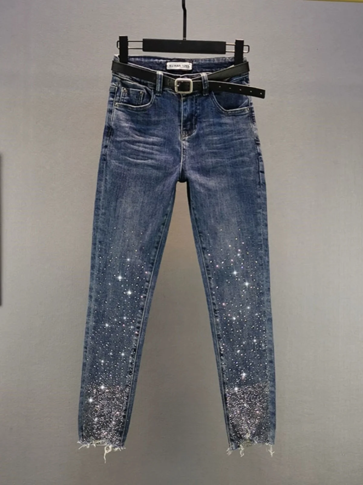 

Women's Slim Fit High Waist Cotton Stretch Denim Jeans Spring 2025 New Sle Rhinestone Embellied Faionable Ankle-Length
