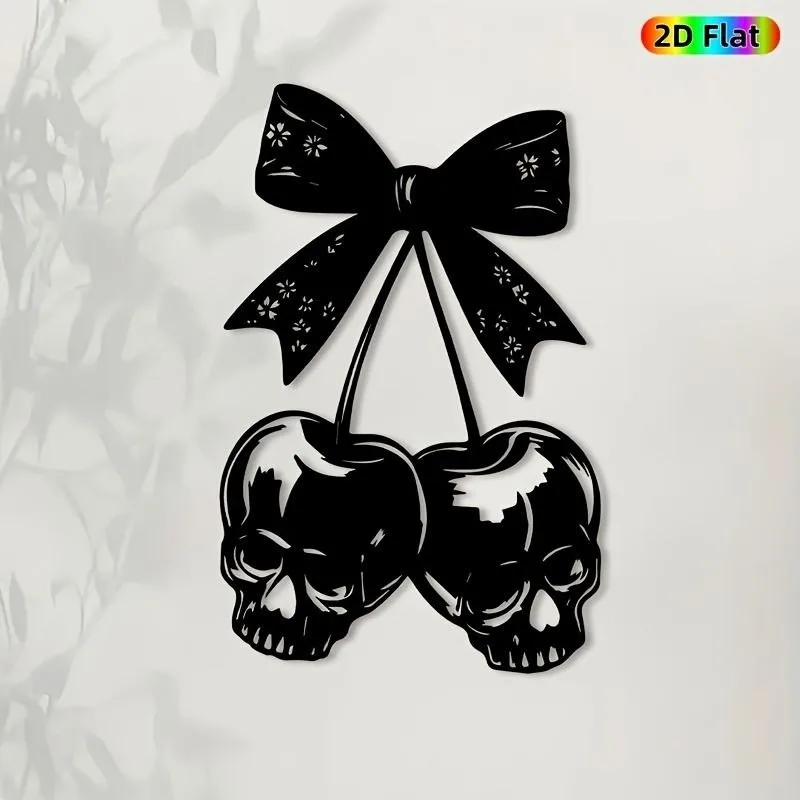CIFbuy Gothic Cherry Skull Metal Wall Art Outdoor Garden Fence Decor Vintage Iron Craft Hanging Ornament