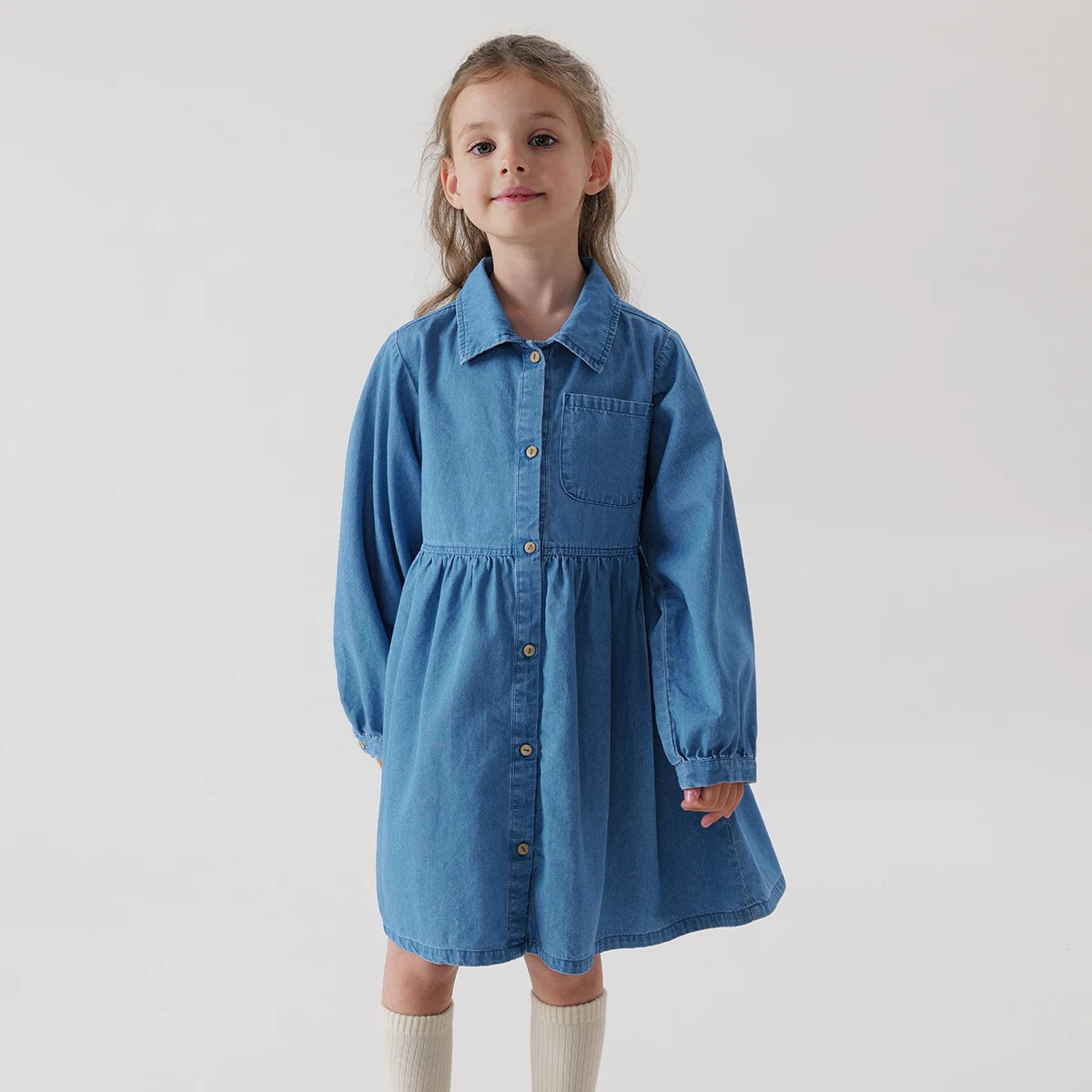 MARC&JANIE Academic-Style Girls Cotton Cowboy Shirt Dress Children's Cotton Skirt for Spring 240107