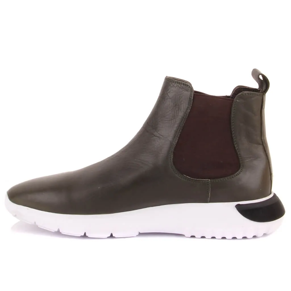 Vela Zipperless Lakers-Cáqui couro Botas Homens Chelsea