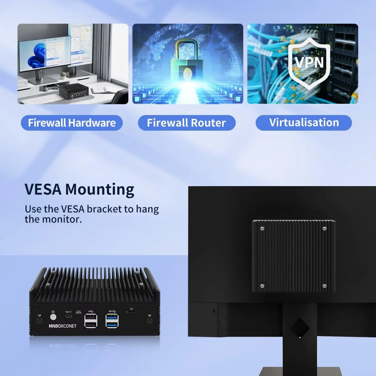 MNBOXCONET Mini PC senza ventola AMD Ryzen 5 5500U (6C/12T), Micro Firewall Computer desktop Office Win 11 Pro, DDR4 16 GB RAM 1 TB NVME