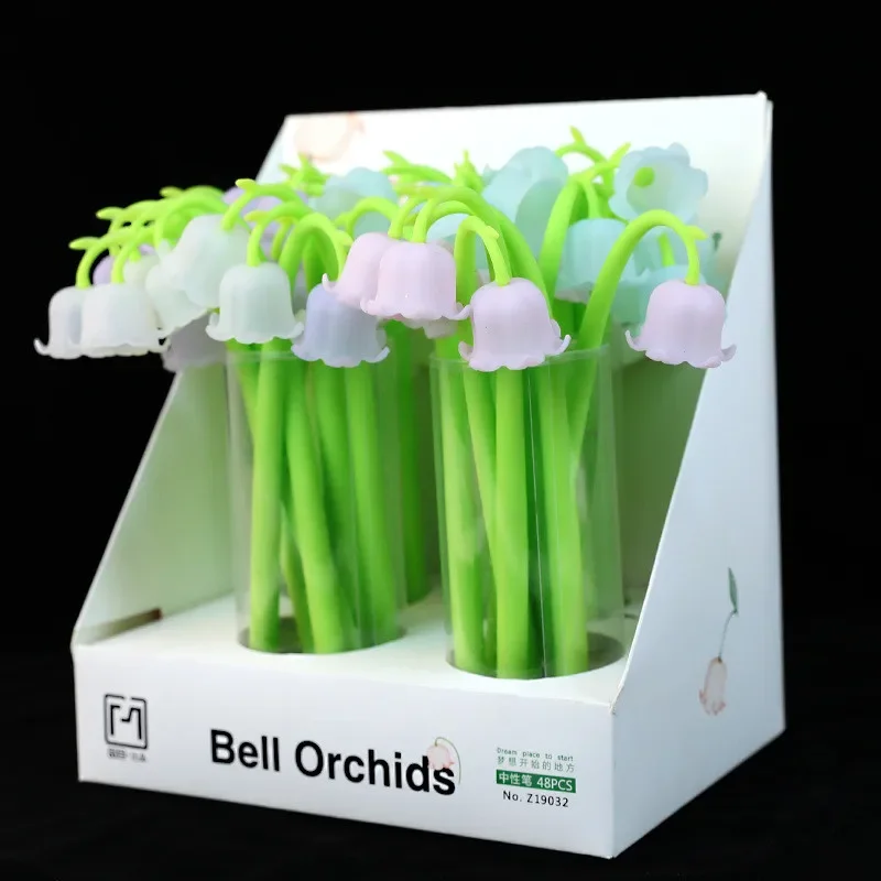 

48 шт., креативная гелевая ручка Bell Orchid, многоцветная специальная ручка 0,5 мм, школьные принадлежности Kawaii, канцелярские гелевые ручки