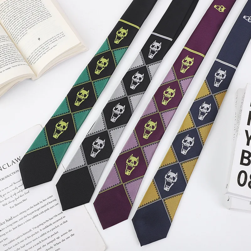 JoJo Tie Kira Yoshikage Halloween Cosplay Costume Accessories KILLER QUEEN Skull Heavens Door Necktie Anime JoJo Tie Kira